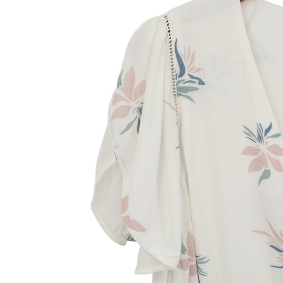 Faherty White Lotus Blossom Floral V-Neck Phoenix Dress L - Picture 6 of 9